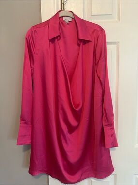 Olia Fuchsia Satin Mini Dress with Drape Neck